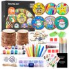 Kids Wood Painting Craft Kit, Glow-in-the-Dark Paint and Diamond Painting on Wood Slices with Stickers & Wiggle Eyes, Ideal Arts and Crafts for Kids Ages 5-12, Gifts for Halloween, Christmas, Birthday