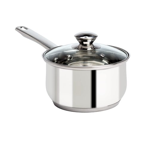 Ecolution Stainless Steel Sauce Pan with Encapsulated Bottom Matching Tempered Glass Steam Vented Lids, Made Without PFOA, Dishwasher Safe, 2-Quart, Silver