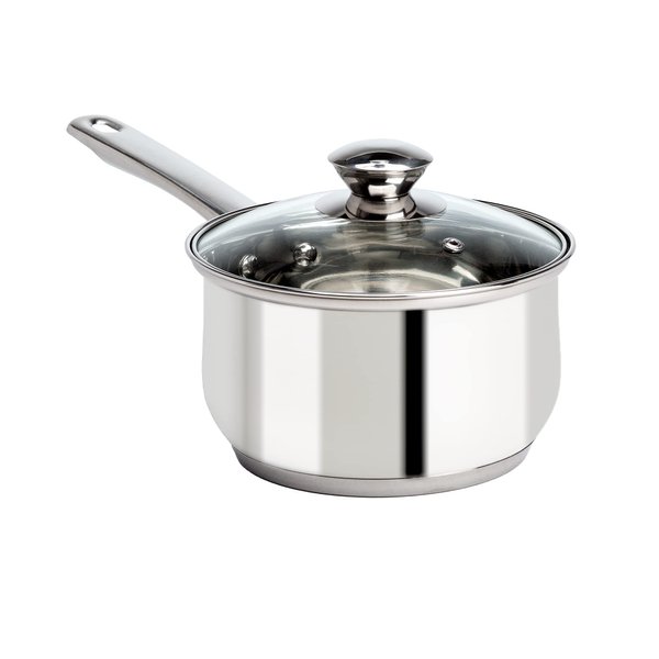 Ecolution Stainless Steel Sauce Pan with Encapsulated Bottom Matching Tempered Glass Steam Vented Lids, Made Without PFOA, Dishwasher Safe, 2-Quart, Silver