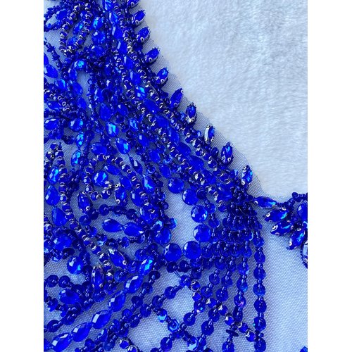 Handmade Shining Rhinestones Beads Applique Unique Design sew on Crystal Sequins Trim Patches Decoration Accessories for Wedding Dress DIY 23x16 inches (Blue)