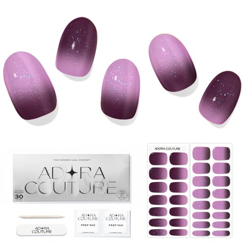 ADORA COUTURE Semi Cured Gel Nail Strips Fall | 30pcs Uv Gel Nail Stickers with Uv Light | Purple...