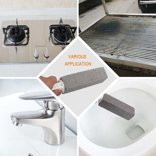 Pumice Cleaning Stone with Handle, Toilet Bowl Ring Remover Cleaner Brush Stains and Hard Water Ring Remover Rust Grill Griddle Cleaner for Kitchen/Bath/Pool/Household Cleaning 4 Pack