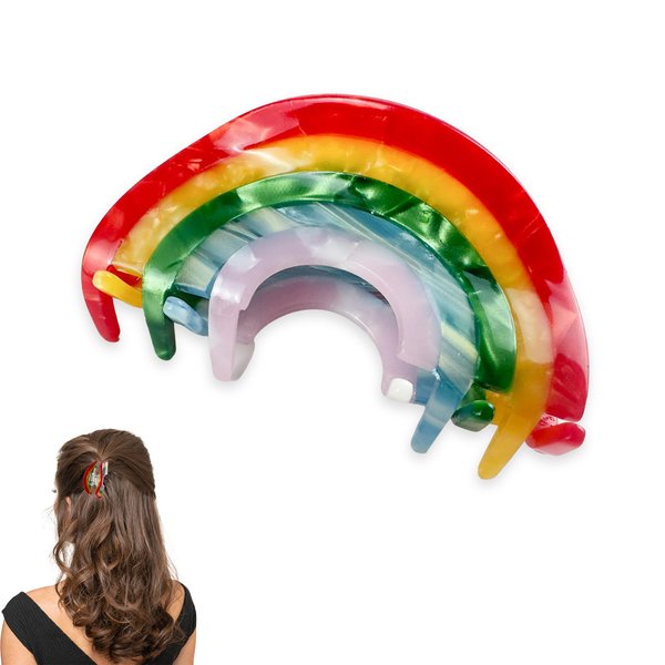 JamJam 1PCS 2.5"Small Rainbow Fun Cute Claw Clips, Unique Cellulose Acetate Hair Claw Clips for Women Girls Thin Curly Fine Hair (Rainbow)