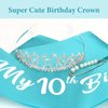 CAVETEE Happy 10th Birthday Sash and Crown 10th Birthday Decorations for Girls Blue IT's My Birthday Sash for 10th Birthday Gifts