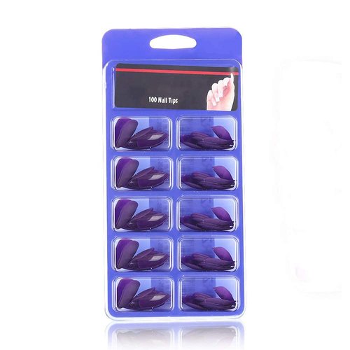 MISUD 100Pcs/Box Stiletto Fake Nails Purple Matte Medium Length Artificial Nails 10 Sizes Full Cover Press on Manicure Art Nails Tips for Charming Women and Girls - Violet