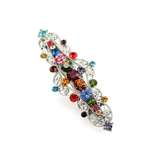 Women&#39;s Rhinestone Metal Hair Barrette Clip Hair Pin Antique Silver IMB2141, Multi