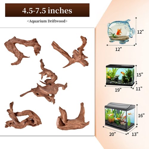 majoywoo Natural Small Coral Driftwood for Aquarium Decor Fish Tank Decorations, Assorted Driftwood Branch 4.5-7.5" 5 Pcs, Reptile Decor