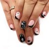 Halloween Short Square Press on Nails Skeleton Skull Acrylic False Nails Ghost Face Design Fake Nails Gel Glue on Nails Glossy Black Spider Full Cover Stick on French False Nails for Women Girls 24Pcs