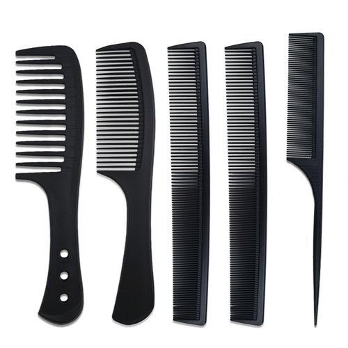 5 Piece Carbon Fiber Styling Hair Comb Set Detangling Black Professional Comb Set Wide Tooth Comb Fine Pro Tail Combs, Dresser Hair Comb Styling Comb for Men and Women Curly, Straight, or Long Hair