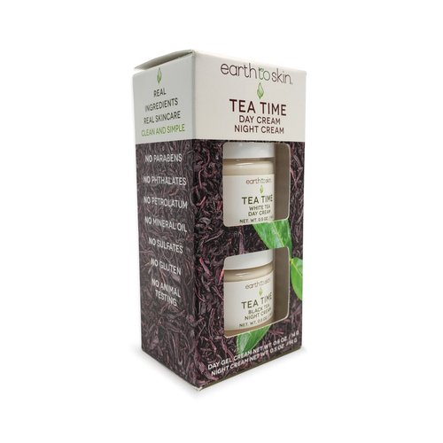 Earth To Skin Tea Time Mini Duo Set: White Tea Day Cream (0.5 Fl Oz) and Black Tea Night Cream (0.5 Fl Oz), All-Day & Night Hydration for Face and Neck (2 Pack)