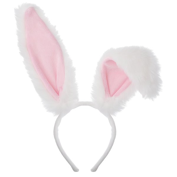 Gjinxi Bunny Ears Headbands, Cute Fluffy Rabbit Ears Headwear, Bunny Cosplay Costume Accessories, Party Prom Head Band Costume Hair Accessories, White Bendable Bunny Ears for Adult