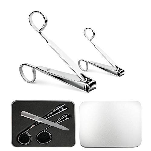 MosBug Nail Clipper Set-3PCS Stainless Steel Finger Nail,Toe Nail Clippers and Nail File with Metal Case for Women and Man