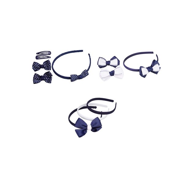 French Toast Girl's School Uniform Headbands and Bow Clips, 3-pack, Navy