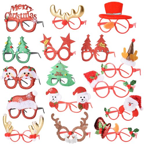 16 PCS Christmas Holiday Glasses for Kids & Adults ,Cute Christmas Glasses Frames,Fun Christmas Party Favors Festive Decorations & Trinkets , Perfect for Goodie Bag Stuffers ，best Photos booth