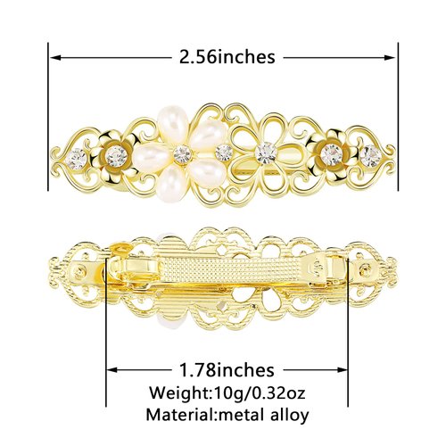 Geosar 6 Pieces Pearl Hair Barrettes Rhinestone Bridal Hair Clips French Barrette Silver Gold Crystal Vintage Hair Pins Decorative Hair Accessories for Women Wedding Bride Bridesmaid