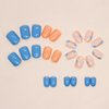 Short Press on Nails Square Spring Summer Fake Nails Flower False Nails with Small Floral Designs Blue Orange Glossy Glue on Nails Acrylic Full Cover Stick on Nails for Women and Girls 24PCS
