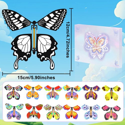 SANYIYIBA 18Pcs Flying Butterfly Craft Kit with Painting Brushes Coloring Books Paper Butterflies and Wind-Up Toys - DIY Gifts for Kids' Birthdays Parties and Outdoor Fun