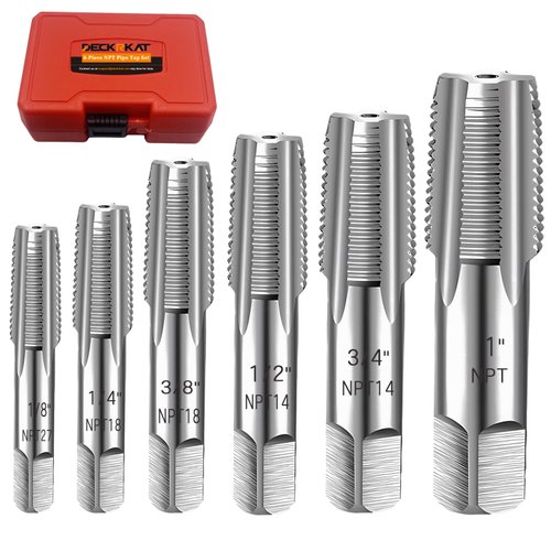 6-Piece NPT Pipe Tap Set, Precision Carbon Steel NPT Tap Set for Clean Accurate Threads, 1", 3/4", 1/2", 3/8", 1/4", 1/8" NPT Tap, Perfect for Plumbers Mechanics DIYers, with Durable Plastic Case