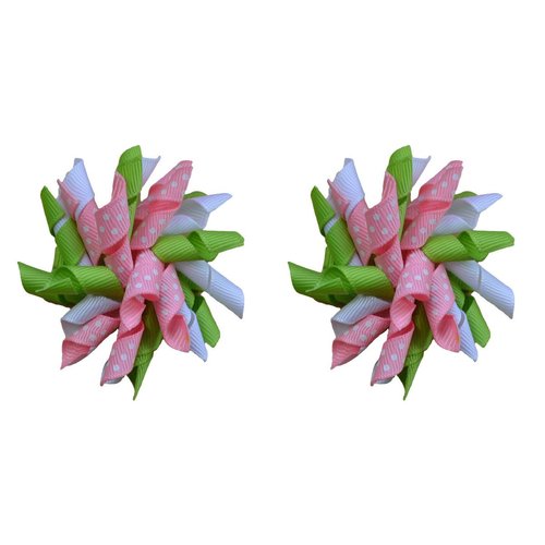 Korker Hair Bow Set for Girls (2) 2.5 Inch Hair Bows by Funny Girl Designs (Pastel Green and Light Pink)