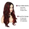 Sallcks Black Red Wig for Women Long Wavy Wig Highlights Layered Silky Middle Part 2 Tone Synthetic Cosplay Costume Wigs