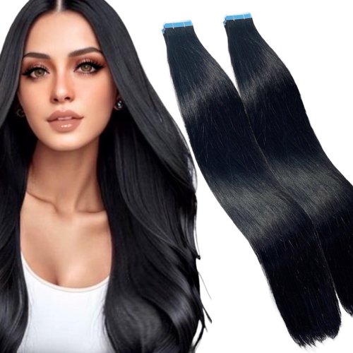 Joe Green Tape In Hair Extensions 100% Remy Human Hair (18 Inches, Straight Black)