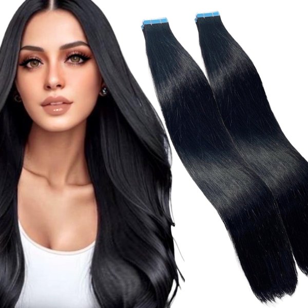 Joe Green Tape In Hair Extensions 100% Remy Human Hair (18 Inches, Straight Black)