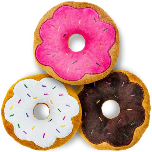 Giftable World 6 Inch Plush Pet Toy 3 Assorted Donuts with Squeakers Dog Chew Toy
