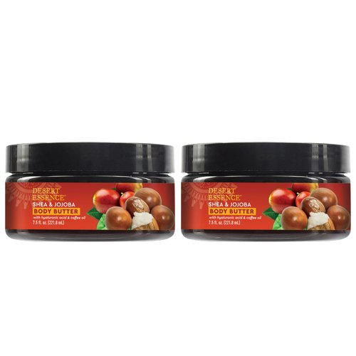 Desert Essence, Shea & Jojoba Body Butter 7.5oz, Hyaluronic Acid & Coffee Oil, Deeply Moisturizing and Nourishing, Antioxidant Rich, Moisture Rich Botanicals Shea Butter & Jojoba Oil