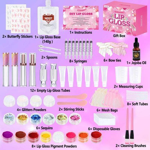 JCOOS Lip Gloss Making Kit, Lip Gloss Set for Teens Lip Kit Fun DIY Lipgloss Making Kit, Lip Gloss Kit for Girls, Make Your Own Lip Gloss Kit, Moisturizing Glitter Kids Lip Gloss for Girls Woman Gifts