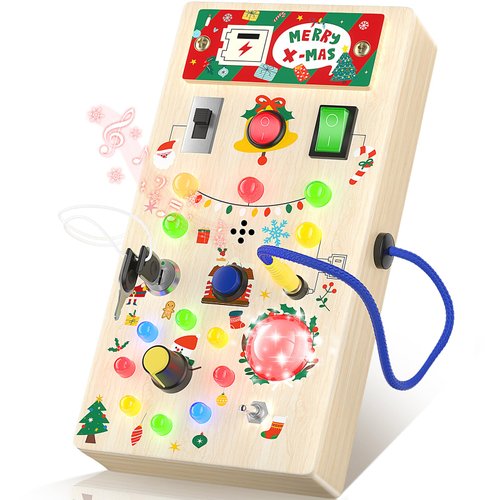 ANEVIT Montessori Toddler Busy Board, Toddler Toys with Music and LED Light Switches, Wooden Sensory Toys Light Switch Toys Travel Toys, Toys for 1 2 3 Years Old Baby and Toddler