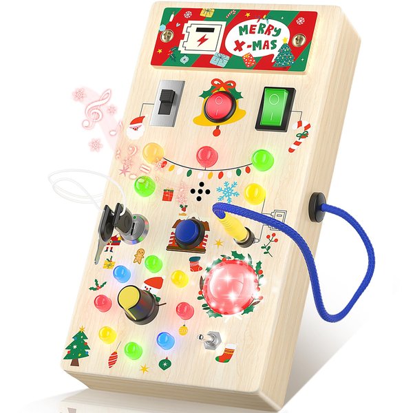 ANEVIT Montessori Toddler Busy Board, Toddler Toys with Music and LED Light Switches, Wooden Sensory Toys Light Switch Toys Travel Toys, Toys for 1 2 3 Years Old Baby and Toddler