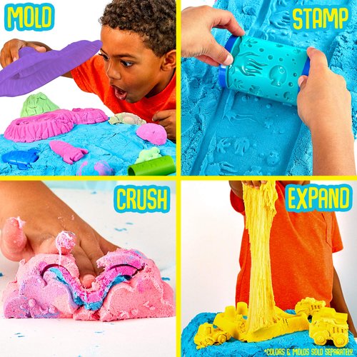 SLIMYSAND by Horizon Group USA, 1.5 Lbs of Stretchable, Expandable, Moldable Cloud Slime, Non Stick, Slimy Play Sand in A Reusable Bucket, Blue- A Sensory Activity , Light Blue