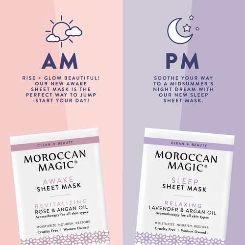 Moroccan Magic Sheet Mask Variety Pack | Clean Beauty | Hydrating | Vegan | Cruelty-Free | (Variety Pack)
