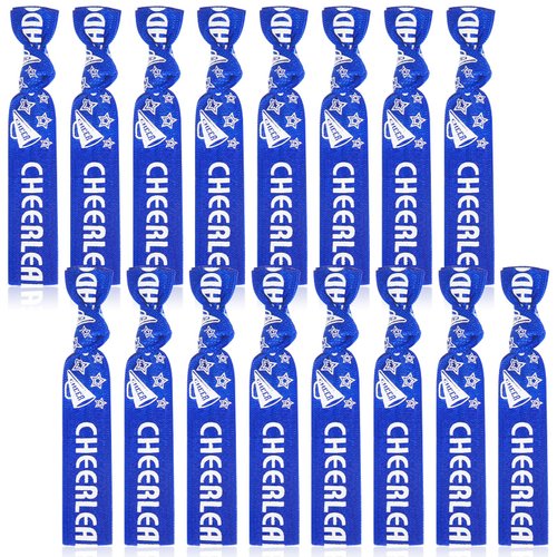 Taiyin 68 Pcs Cheer Hair Ties Bulk Cheer Bracelets Cheerleader Gifts Motivational Gifts Wristbands for Cheer Squad Party Favors, Pom Design(Blue)