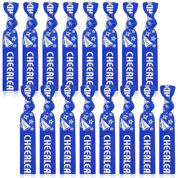 Taiyin 68 Pcs Cheer Hair Ties Bulk Cheer Bracelets Cheerleader Gifts Motivational Gifts Wristbands for Cheer Squad Party Favors, Pom Design(Blue)