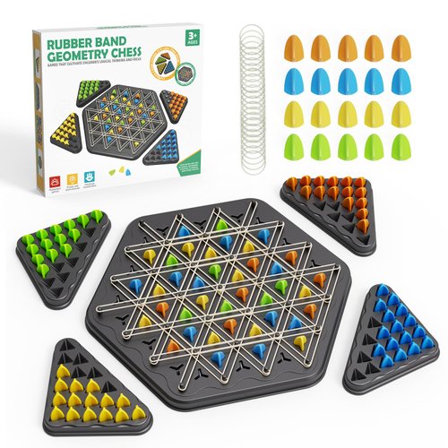 Chain Triangle Chess Game, Strategy Board Games for Kids 6-8-12, Chess Board Games for Adults, Family Games for Kids Adults, Triangle Rubber Band Game, 2 to 4 Players, Kids Christmas Birthday Gifts