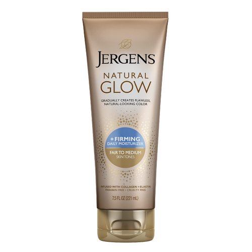 Jergens Natural Glow +FIRMING Body Lotion, Fair to Medium Skin Tone, 7.5 Ounce Sunless Tanning Daily Moisturizer with Collagen and Elastin. Helps to Visibly Reduce Cellulite