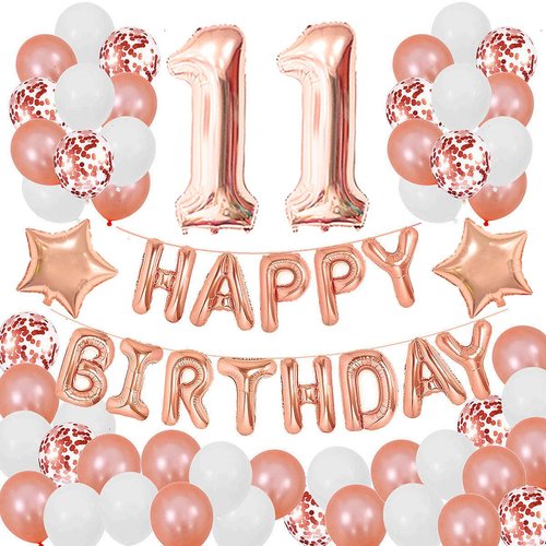 Succris 11ST Birthday Decorations for Girls and Women 11ST Birthday Decorations 11 Years Old Birthday Party Supplies Happy Birthday Banner Rose Gold Confetti Balloons Rose Gold