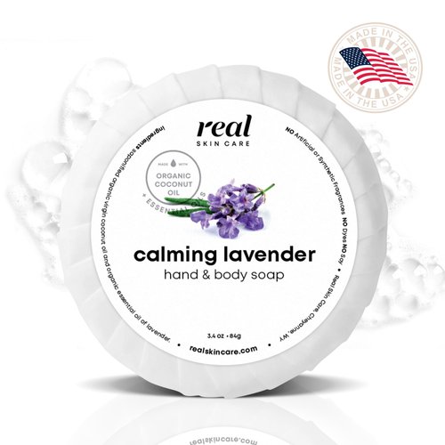 Real Skin Care Moisturizing Bar Soap With Coconut Oil | Handmade Soap In the USA | Calming Lavender | Natural Organic Bar Soap with No Chemicals Or Parabens | Foaming Hand Soap and Body Soap