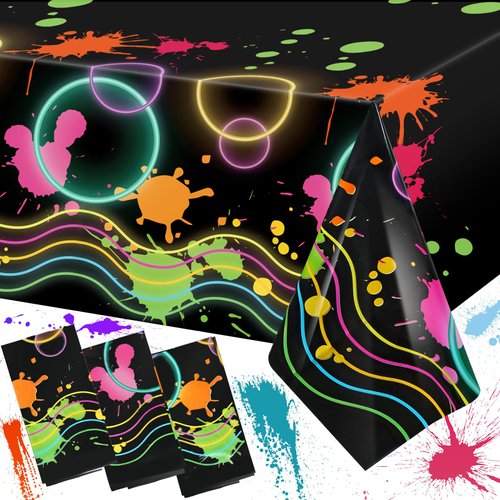 Neon Tablecloth Glow Party Table Covers 108 x 54 Inch Plastic Neon Table Cloths Neon Party Supplies for Glow in The Dark Birthday Party Supplies Decoration