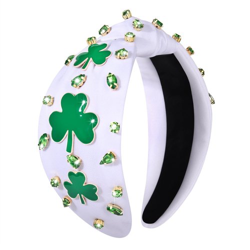St Patricks Day Headband Green Shamrock Pearl Rhinestone Jeweled Knotted Headband Saint Patrick&#39;s...