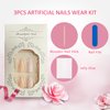 Medium Almond Press on Nails Matte Fake Nails With White & Glitter Line Designs Glitter False Nails White Full Cover Stick on Nails Acrylic Artificial Nails for Women Girls Glue on Nails 24Pcs