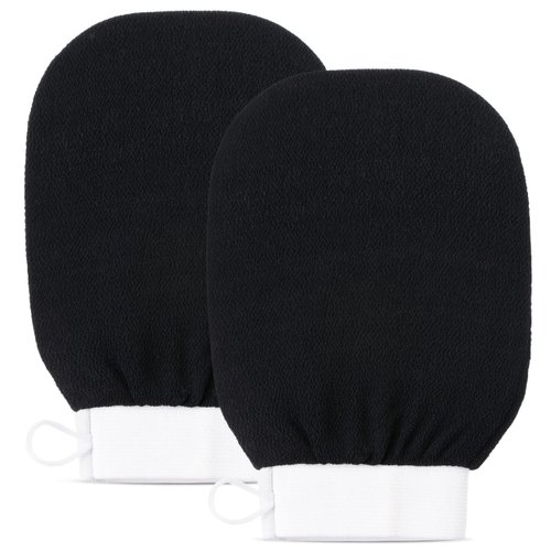 Clarial Exfoliating Body Scrub for Bath & Shower Use - Face Scrubber & Body Exfoliator for Dead Skin Remover - Korean Exfoliating Glove Shower Scrub for Men and Women - Pair Black