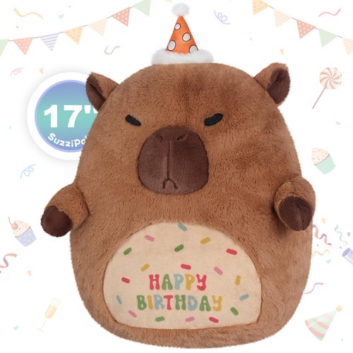 SuzziPals 17" Happy Birthday Capybara Plush Pillows, Squish Capybara Stuffed Animals, Stuffed Capybara Birthday Gifts for Girls & Boys, Capybara Plushies Couch Pillows for Decor, Cute Capybara Gifts