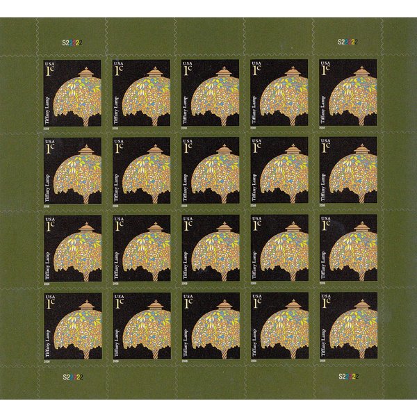 USPS Tiffany Lamp Sheet of Twenty One Cent Stamps Scott 3749