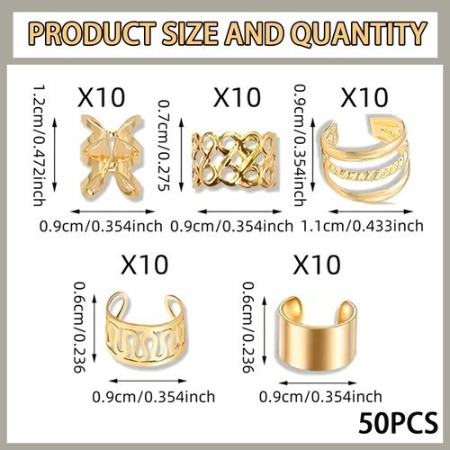 50Pcs Hair Jewelry for Women Girls Man Braids Accessories Metal Beads Cuffs Clips Silver Dreadlock Decorations Adult Exquisite Styling Tools（golden）