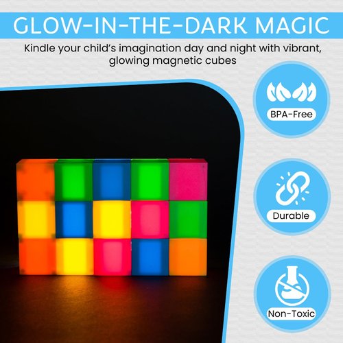 Glow in The Dark Magnetic Building Blocks (35 Pcs) – Safe Magnet Blocks for Kids & Toddlers Aged 4-8 | Magnetic Building Cubes w/Manual & Travel Pouch – STEM Toys for Creativity & Learning