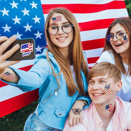 winthrop 240 Pcs 4th of July Temporary Tattoos for Kids - Individually Wrapped, Waterproof & Safe USA Flag & U.S. Presidential Election Designs, Perfect for Independence Day, 60 Unique Patterns