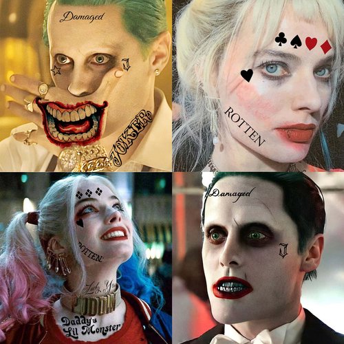 GOROMON 6 Sheets 3D Joker Tattoos Stickers, Halloween Damaged Joker Temporary Tattoos For Women Men Adults Hand Face, Halloween Makeup Kit Costume Party Rave Accessories Clown Prison Rapper Prisoner F