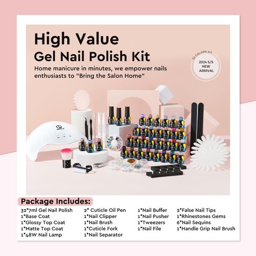 MEFA 56 Pcs Gel Nail Polish Kit with U V Light 48W Nail Dryer, 32 Colors Nude Pink Gray Gel Nail Polish Set with Base and Matte/Glossy Top Coat Nail Art Decorations Manicure Tools DIY Salon Home Gifts